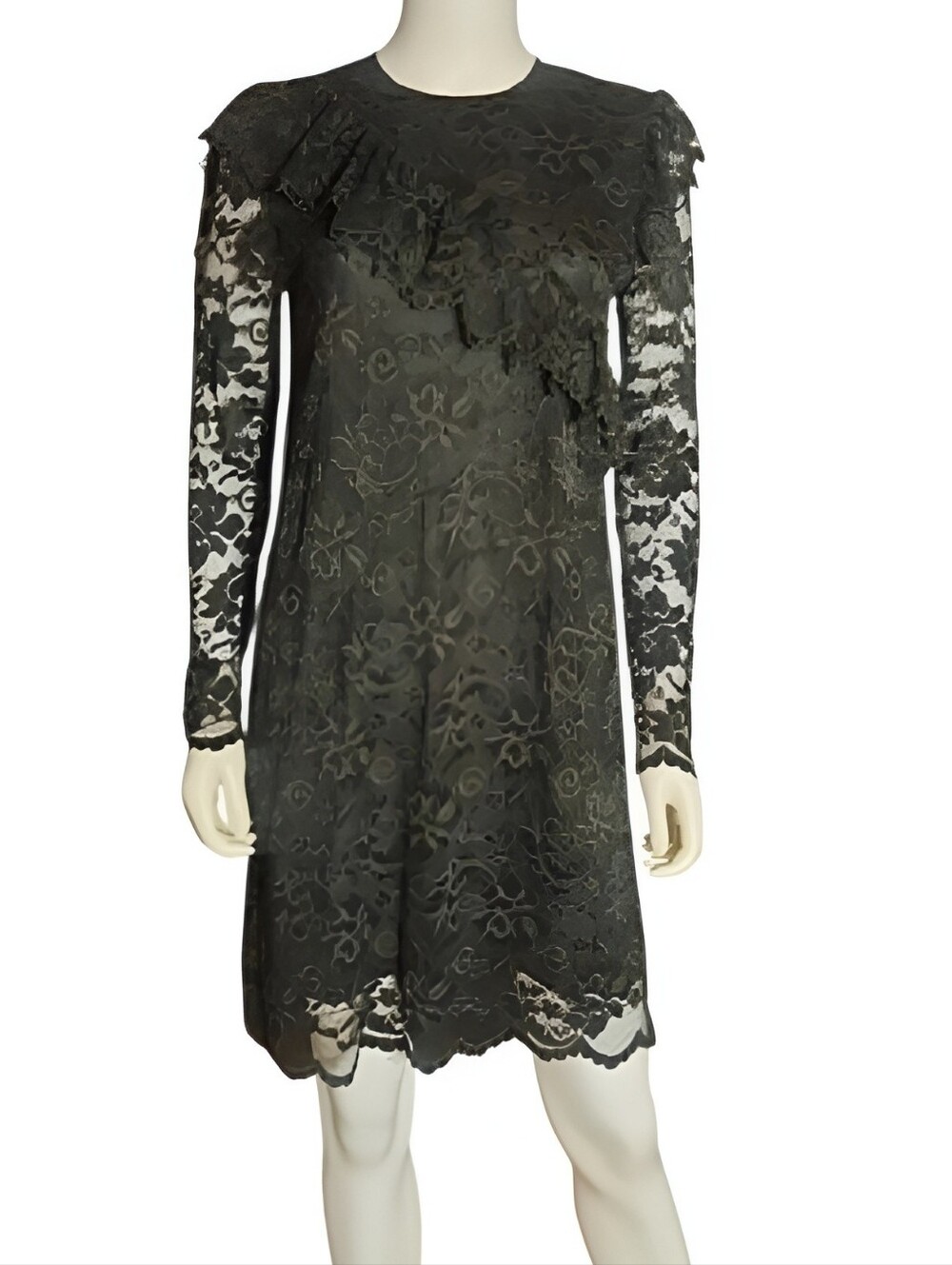 GANNI | Dark Green Floral Lace Ruffle Mini Dress EU 36 US 4